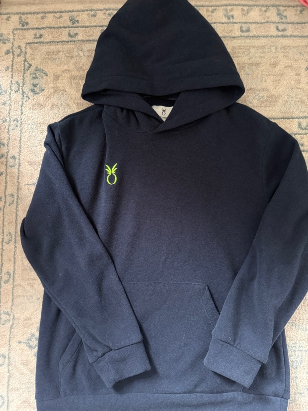 Girls Dudley Stephens Navy Hoodie with Neon Green Pineapple Logo